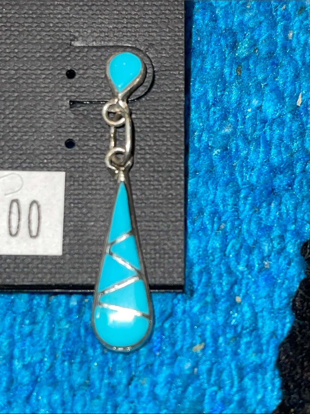 Turquoise Teardrop Dangle Earrings with Silver Accents - Women Jewelry - Picture 2 of 3